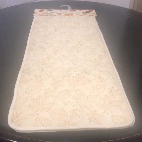 NWT Sage & Oak Decorative Table Runner Gold Stitch Leaves Beige 70 inches - Picture 4 of 9